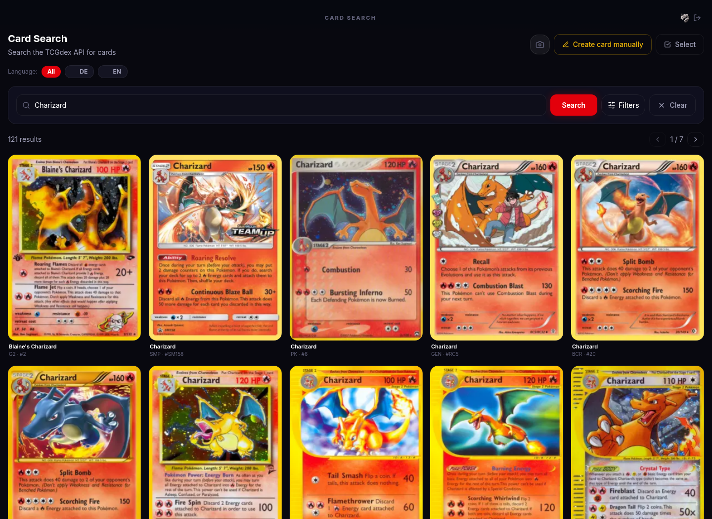 PokéCollector fast card search with anonymized data