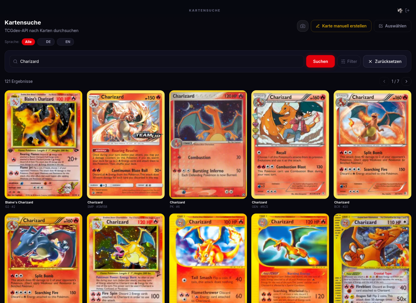 PokéCollector Schnellsuche mit anonymisierten Daten